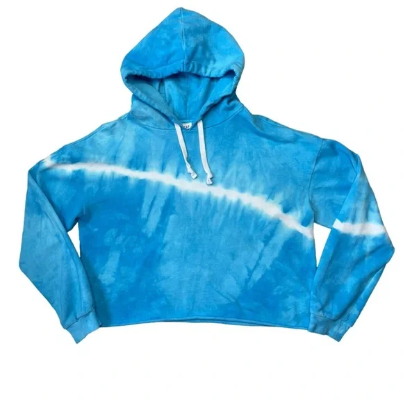 GAP Tie-Dye Cropped Raw Edge Blue White Hoodie Sweatshirt – Size Small - Picture 2 of 13